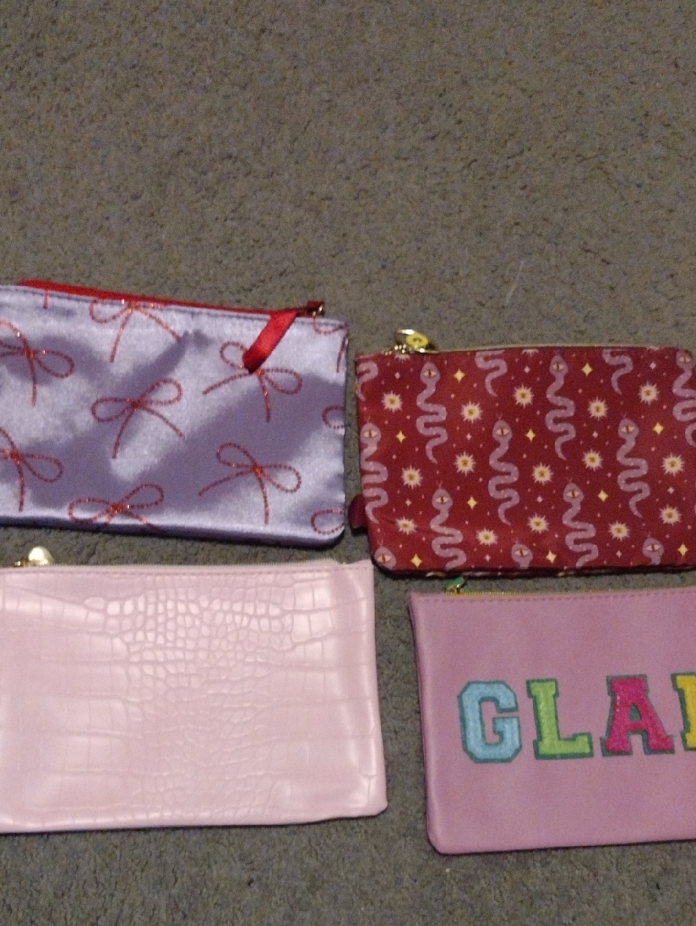 Set of 4 Pink & Red Cosmetic Pouches